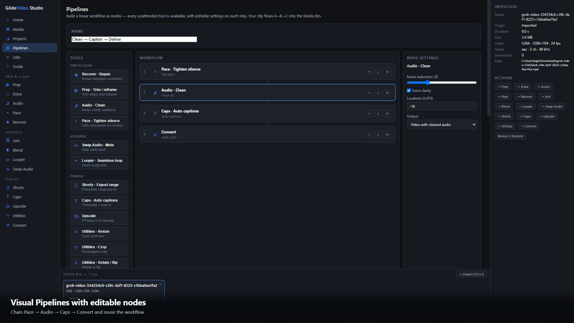 Visual Pipelines with editable nodes